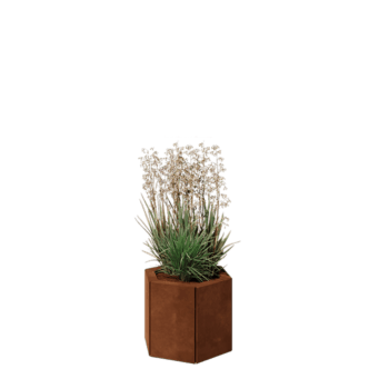 Corten plieno lauko vazonas - Šešiakampis - 39,3 x 34,6 x 30 cm - Su dugno plokšte