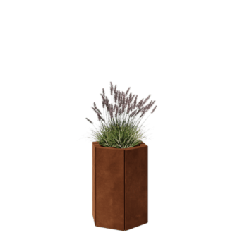 Corten plieno lauko vazonas - Šešiakampis - 39,3 x 34,6 x 50 cm - Su dugno plokšte