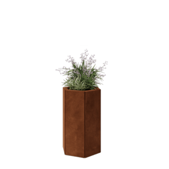 Corten plieno lauko vazonas - Šešiakampis - 39,3 x 34,6 x 60 cm - Su dugno plokšte