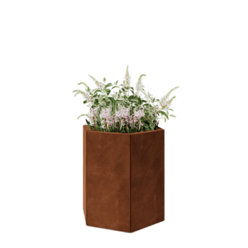 Corten plieno lauko vazonas - Šešiakampis - 59,3 x 52 x 60 cm - Su dugno plokšte