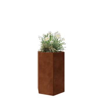 Corten plieno lauko vazonas - Šešiakampis - 59,3 x 52 x 80 cm - Su dugno plokšte