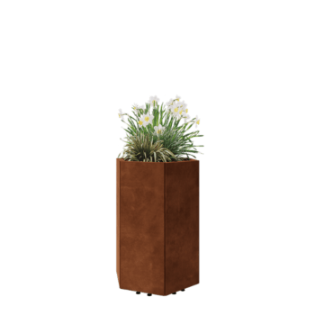 Corten plieno lauko vazonas - Šešiakampis - 59,3 x 52 x 80 cm - Su dugno plokšte - Su kojomis