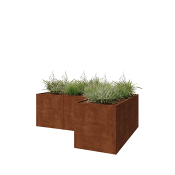 Corten plieno lauko vazonas - L-forma - 300 x 200 x 100 cm - Su dugno plokšte