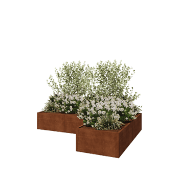 Corten plieno lauko vazonas - L-forma - 300 x 200 x 50 cm - Su dugno plokšte