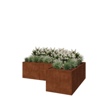Corten plieno lauko vazonas - L-forma - 300 x 200 x 80 cm - Su dugno plokšte