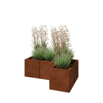 Corten plieno lauko vazonas - L-forma - 90 x 60 x 30 cm - Be dugno plokštės