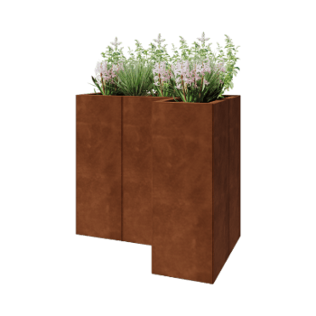 Corten plieno lauko vazonas - L-forma - 90 x 60 x 80 cm - Be dugno plokštės