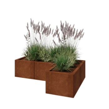 Corten plieno lauko vazonas - L-forma - 120 x 80 x 30 cm - Su dugno plokšte