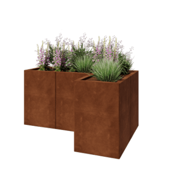 Corten plieno lauko vazonas - L-forma - 120 x 80 x 60 cm - Be dugno plokštės