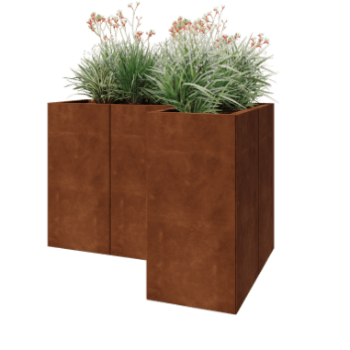 Corten plieno lauko vazonas - L-forma - 120 x 80 x 80 cm - Be dugno plokštės