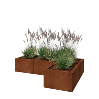 Corten plieno lauko vazonas - L-forma - 150 x 100 x 30 cm - Su dugno plokšte