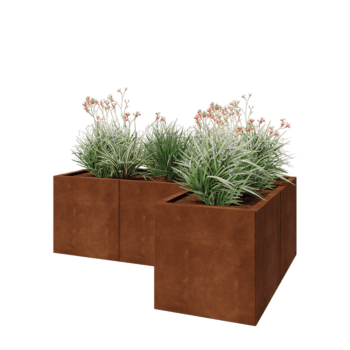 Corten plieno lauko vazonas - L-forma - 150 x 100 x 50 cm - Su dugno plokšte