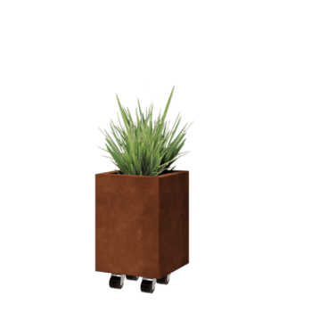 Corten plieno lauko vazonas - Kvadratas - 30 x 30 x 40 cm - Su dugno plokšte - Su ratais