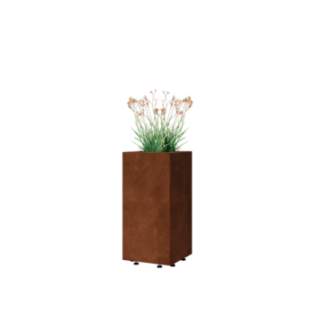 Corten plieno lauko vazonas - Kvadratas - 30 x 30 x 60 cm - Su dugno plokšte - Su kojomis