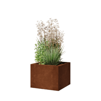 Corten plieno lauko vazonas - Kvadratas - 40 x 40 x 30 cm - Su dugno plokšte