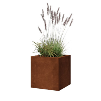 Corten plieno lauko vazonas - Kvadratas - 40 x 40 x 40 cm - Su dugno plokšte