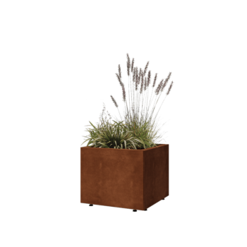 Corten plieno lauko vazonas - Kvadratas - 50 x 50 x 40 cm - Su dugno plokšte - Su kojomis