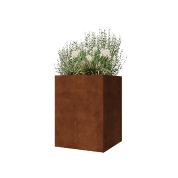 Corten plieno lauko vazonas - Kvadratas - 60 x 60 x 80 cm - Su dugno plokšte