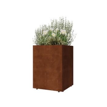 Corten plieno lauko vazonas - Kvadratas - 60 x 60 x 80 cm - Su dugno plokšte - Su kojomis