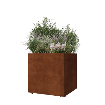 Corten plieno lauko vazonas - Kvadratas - 70 x 70 x 70 cm - Su dugno plokšte - Su kojomis