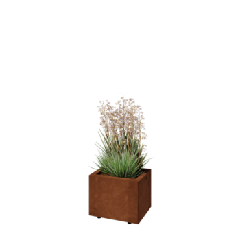 Corten plieno lauko vazonas - Stačiakampis - 40 x 30 x 30 cm - Su dugno plokšte - Su kojomis