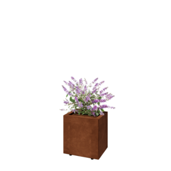 Corten plieno lauko vazonas - Stačiakampis - 40 x 30 x 40 cm - Su dugno plokšte - Su kojomis