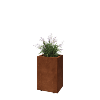 Corten plieno lauko vazonas - Stačiakampis - 40 x 30 x 60 cm - Su dugno plokšte - Su kojomis