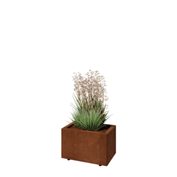 Corten plieno lauko vazonas - Stačiakampis - 50 x 30 x 30 cm - Su dugno plokšte - Su kojomis