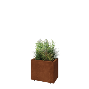 Corten plieno lauko vazonas - Stačiakampis - 50 x 30 x 40 cm - Su dugno plokšte - Su kojomis