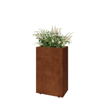Corten plieno lauko vazonas - Stačiakampis - 50 x 30 x 80 cm - Su dugno plokšte - Su kojomis