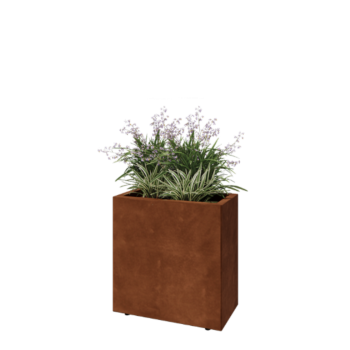 Corten plieno lauko vazonas - Stačiakampis - 60 x 30 x 60 cm - Su dugno plokšte - Su kojomis