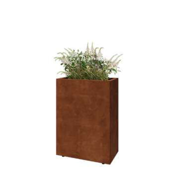 Corten plieno lauko vazonas - Stačiakampis - 60 x 30 x 80 cm - Su dugno plokšte - Su kojomis