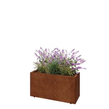 Corten plieno lauko vazonas - Stačiakampis - 80 x 30 x 40 cm - Su dugno plokšte - Su kojomis