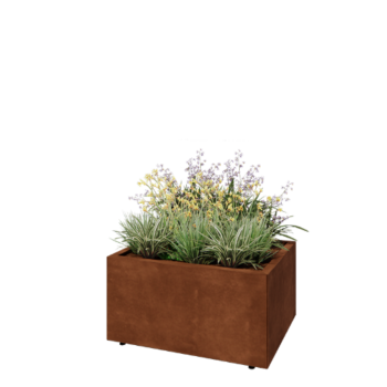 Corten plieno lauko vazonas - Stačiakampis - 80 x 60 x 40 cm - Su dugno plokšte - Su kojomis