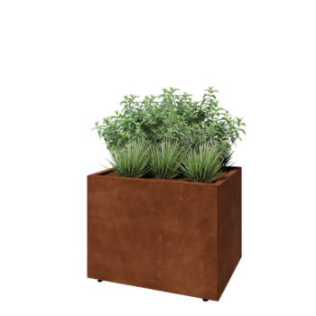 Corten plieno lauko vazonas - Stačiakampis - 80 x 60 x 60 cm - Su dugno plokšte - Su kojomis