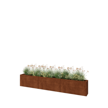 Corten plieno lauko vazonas XXL - Stačiakampis - 360 x 30 x 60 cm - Su dugno plokšte