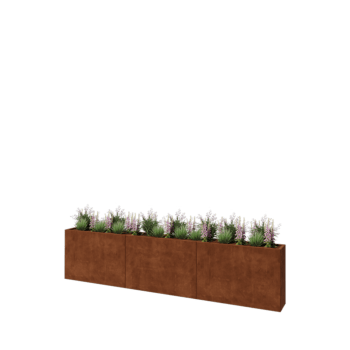 Corten plieno lauko vazonas XXL - Stačiakampis - 360 x 30 x 80 cm - Be dugno plokštės
