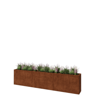 Corten plieno lauko vazonas XXL - Stačiakampis - 360 x 40 x 80 cm - Su dugno plokšte