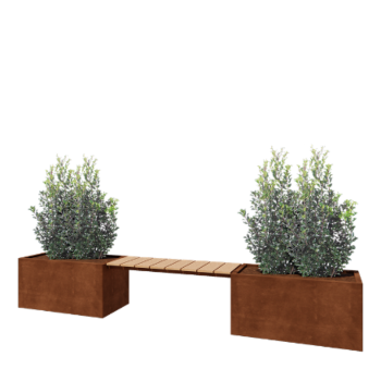 Corten plieno lauko vazonas - Stačiakampis - 321,2 x 50 x 50 cm - Su suoliuku - Be dugno plokštės