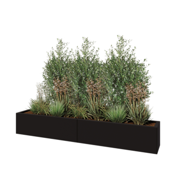 Plieninis lauko vazonas XXL - Stačiakampis - 200 x 30 x 30 cm - RAL9005 matinė (juoda) - Su dugno plokšte