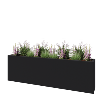 Stiklo pluošto vazonai - Stačiakampis - 200 x 30 x 60 cm - RAL7021 matinis (juodai pilka) - Su dugnu