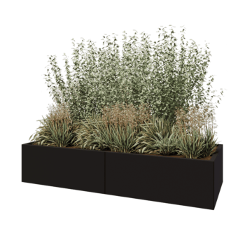 Plieninis lauko vazonas XXL - Stačiakampis - 200 x 80 x 40 cm - RAL9005 matinė (juoda) - Be dugno plokštės