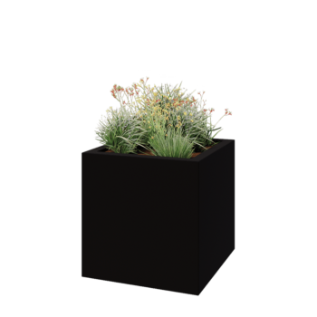 Stiklo pluošto vazonai - Kvadratinis - 100 x 100 x 100 cm - RAL9005 matinis (juodas) - Su dugnu