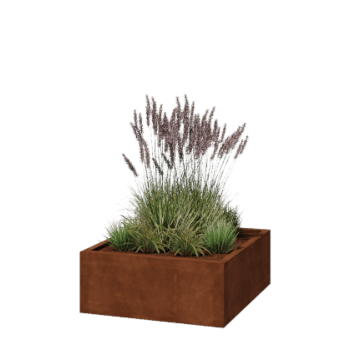 Corten plieno lauko vazonas - Kvadratas - 100 x 100 x 40 cm - Suvirintas - Su dugno plokšte