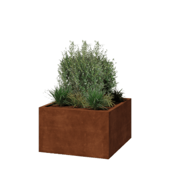Corten plieno lauko vazonas - Kvadratas - 100 x 100 x 60 cm - Suvirintas - Su dugno plokšte