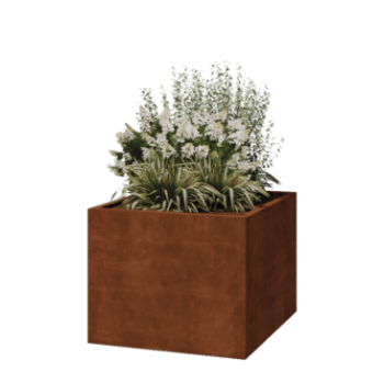 Corten plieno lauko vazonas - Kvadratas - 100 x 100 x 80 cm - Suvirintas - Su dugno plokšte