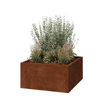 Corten plieno lauko vazonas - Kvadratas - 120 x 120 x 60 cm - Suvirintas - Su dugno plokšte