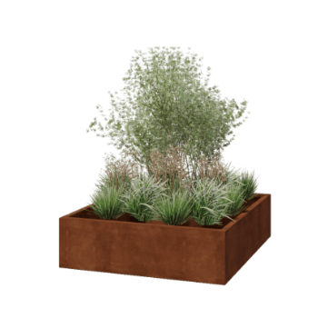 Corten plieno lauko vazonas - Kvadratas - 140 x 140 x 40 cm - Suvirintas - Su dugno plokšte