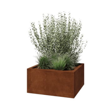 Corten plieno lauko vazonas - Kvadratas - 80 x 80 x 40 cm - Suvirintas - Su dugno plokšte