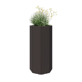 Plieninis lauko vazonas - Aštuonkampis - 48,3 x 48,3 x 100 cm - RAL7016 matinė (antracito pilka) - Su dugno plokšte - Su kojomis